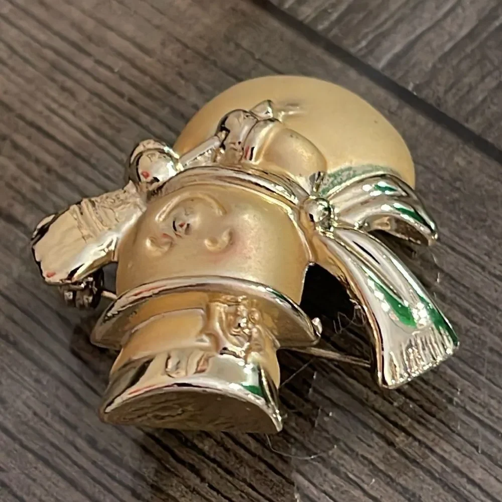 Vintage Matte & Shiny Gold-tone Colored Snowman Pin Holiday Brooch Christmas Pin